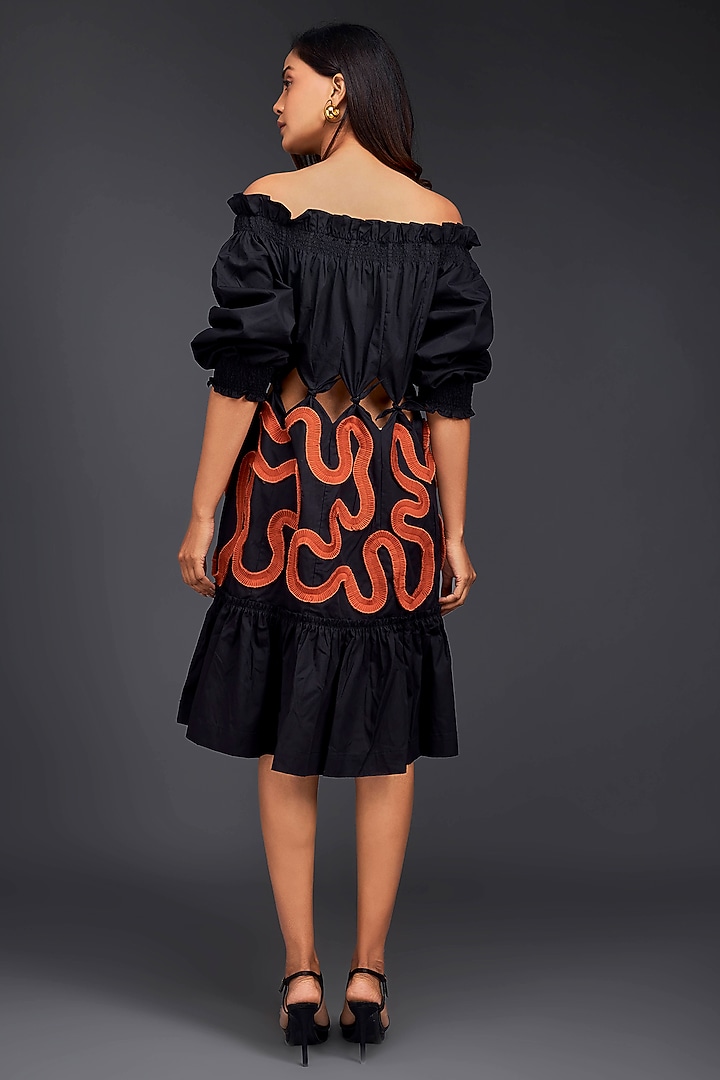 Black Cotton Off-Shoulder Cut-Out Summer Dress by Deepika Arora at Pernia's Pop Up Shop