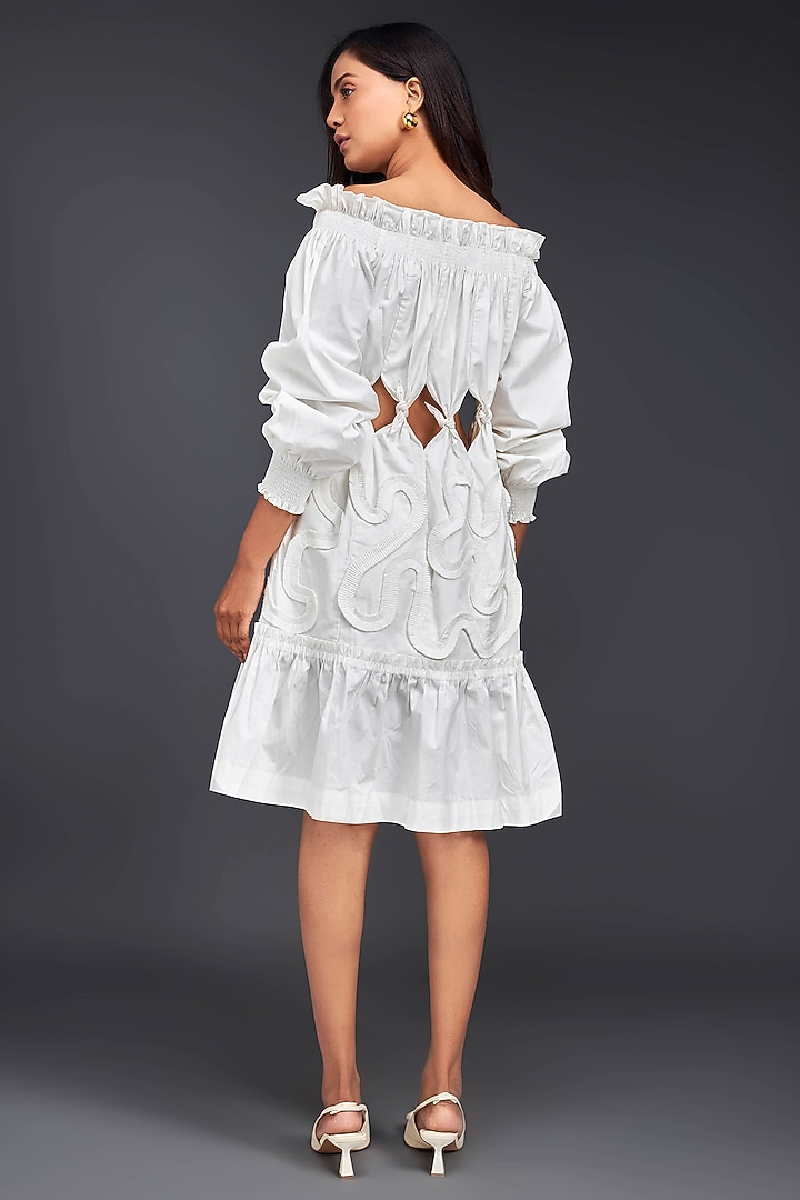 White Cotton Off-Shoulder Cut-Out Summer Dress by Deepika Arora at Pernia's Pop Up Shop