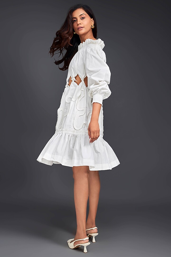 White Cotton Off-Shoulder Cut-Out Summer Dress by Deepika Arora at Pernia's Pop Up Shop