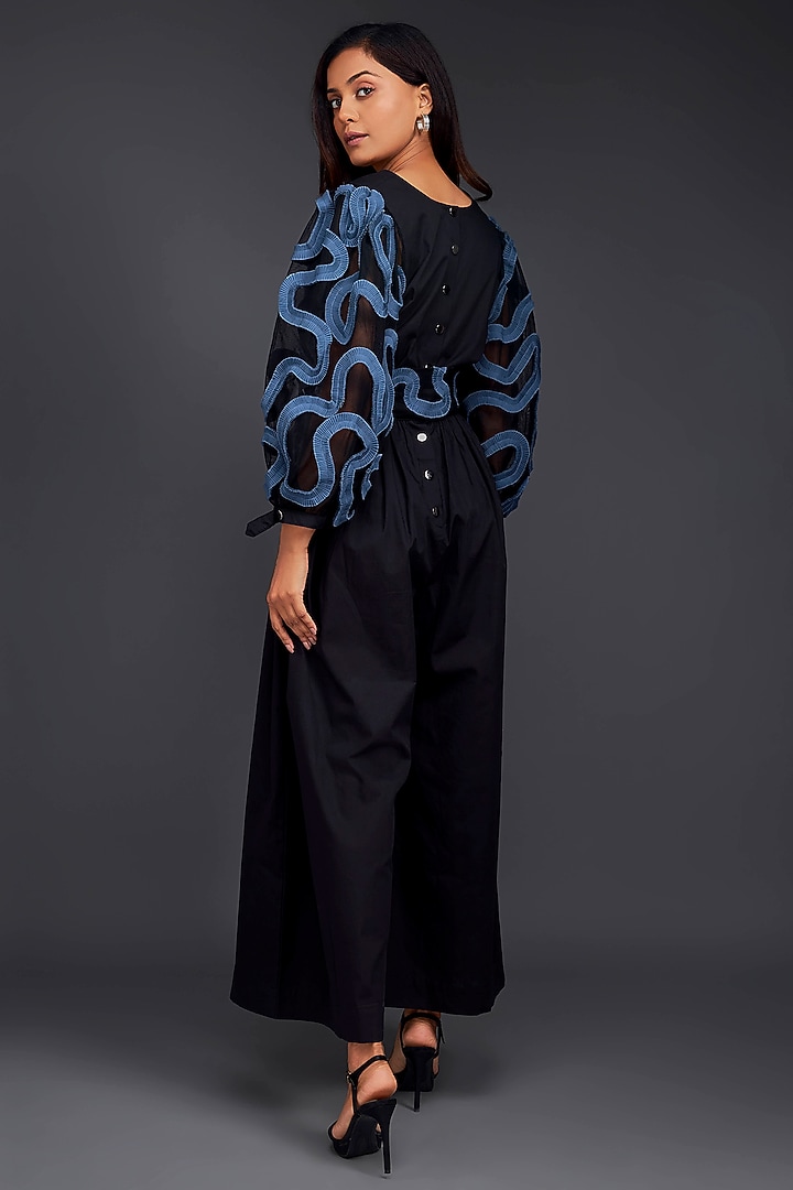 Black Cotton Jumpsuit With Belt by Deepika Arora at Pernia's Pop Up Shop