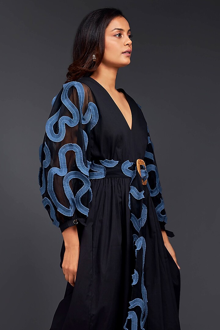 Black Cotton Jumpsuit With Belt by Deepika Arora at Pernia's Pop Up Shop