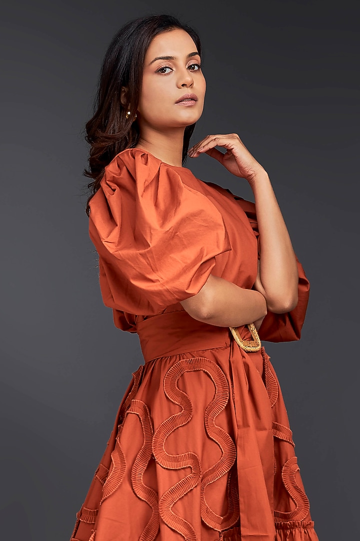 Orange Cotton Skirt Set by Deepika Arora at Pernia's Pop Up Shop