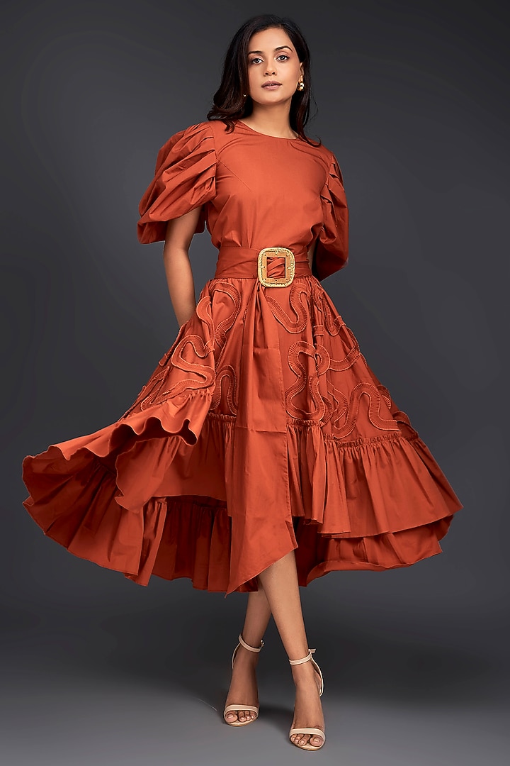 Orange Cotton Skirt Set by Deepika Arora at Pernia's Pop Up Shop