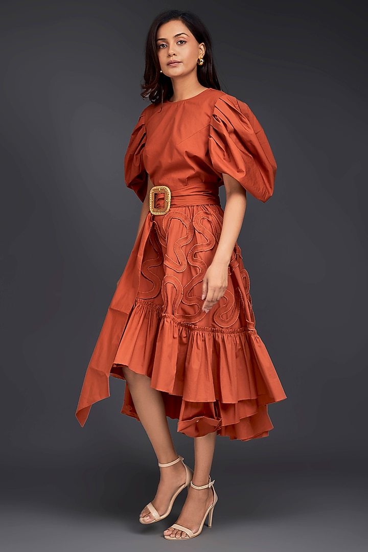 Orange Cotton Skirt Set by Deepika Arora at Pernia's Pop Up Shop