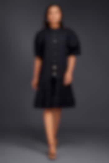 Black Cotton Knee-Length Dress by Deepika Arora at Pernia's Pop Up Shop