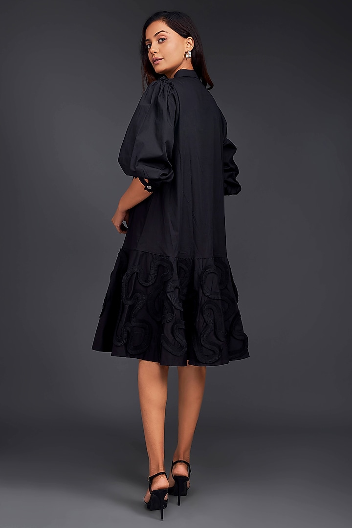 Black Cotton Knee-Length Summer Dress by Deepika Arora at Pernia's Pop Up Shop