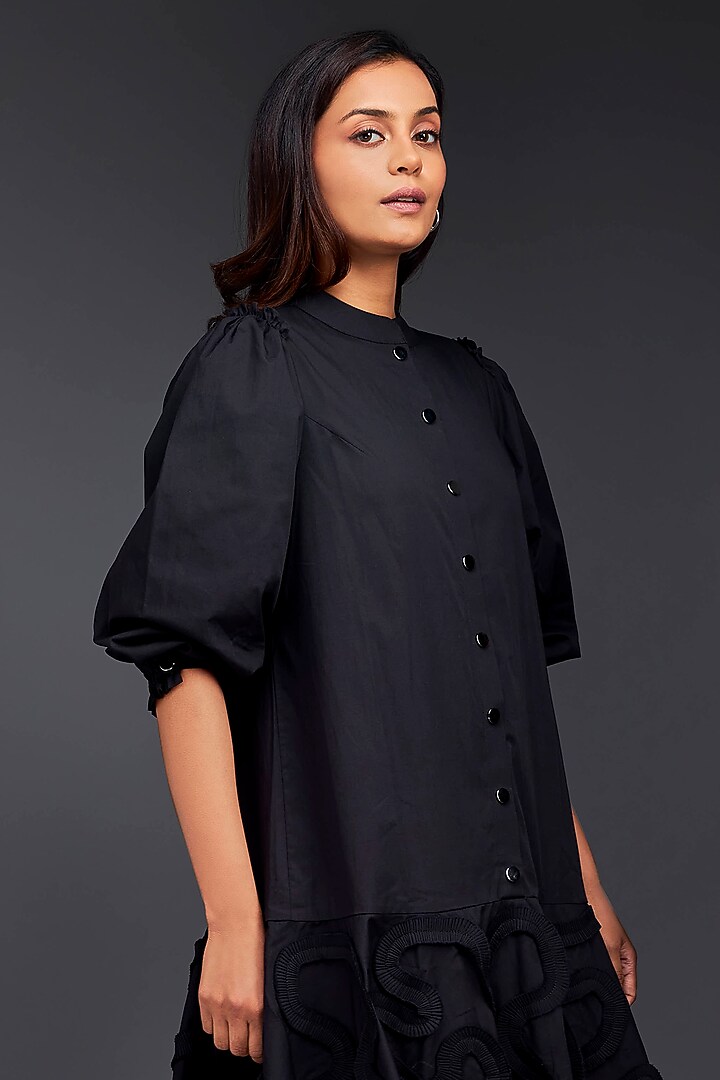Black Cotton Knee-Length Summer Dress by Deepika Arora at Pernia's Pop Up Shop