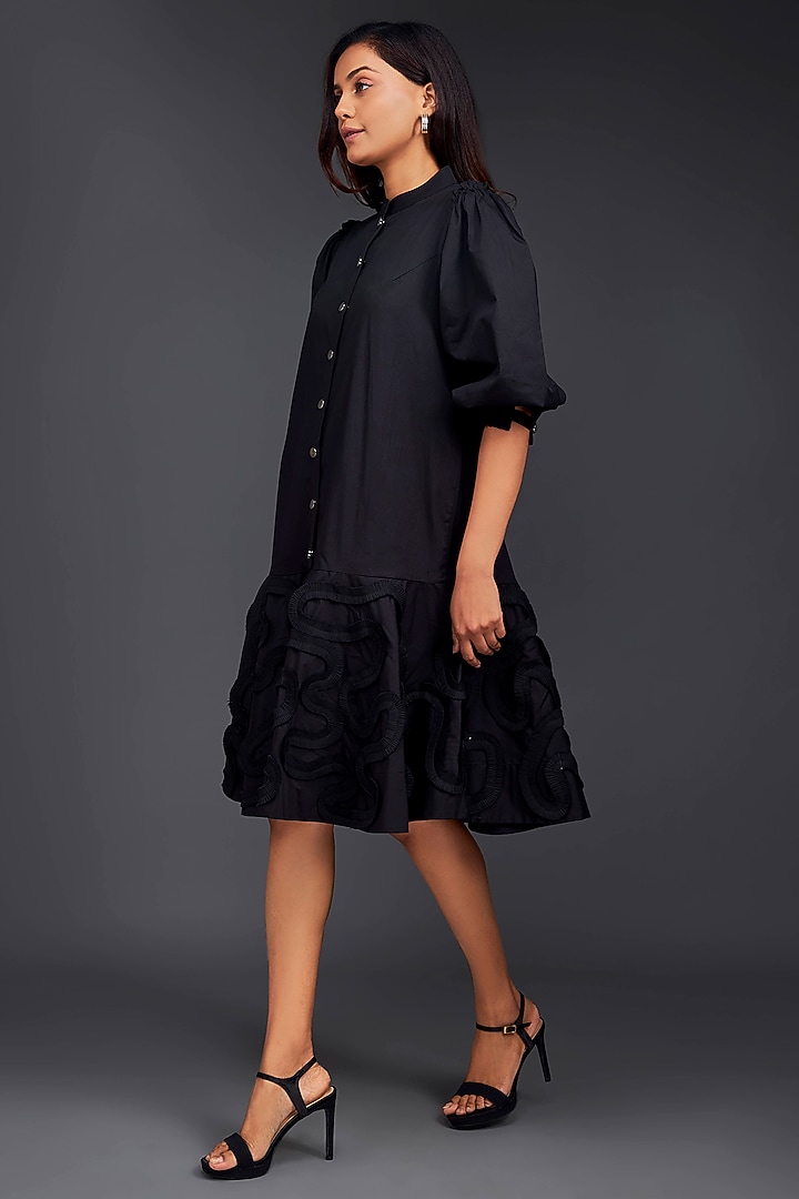 Black Cotton Knee-Length Summer Dress by Deepika Arora at Pernia's Pop Up Shop
