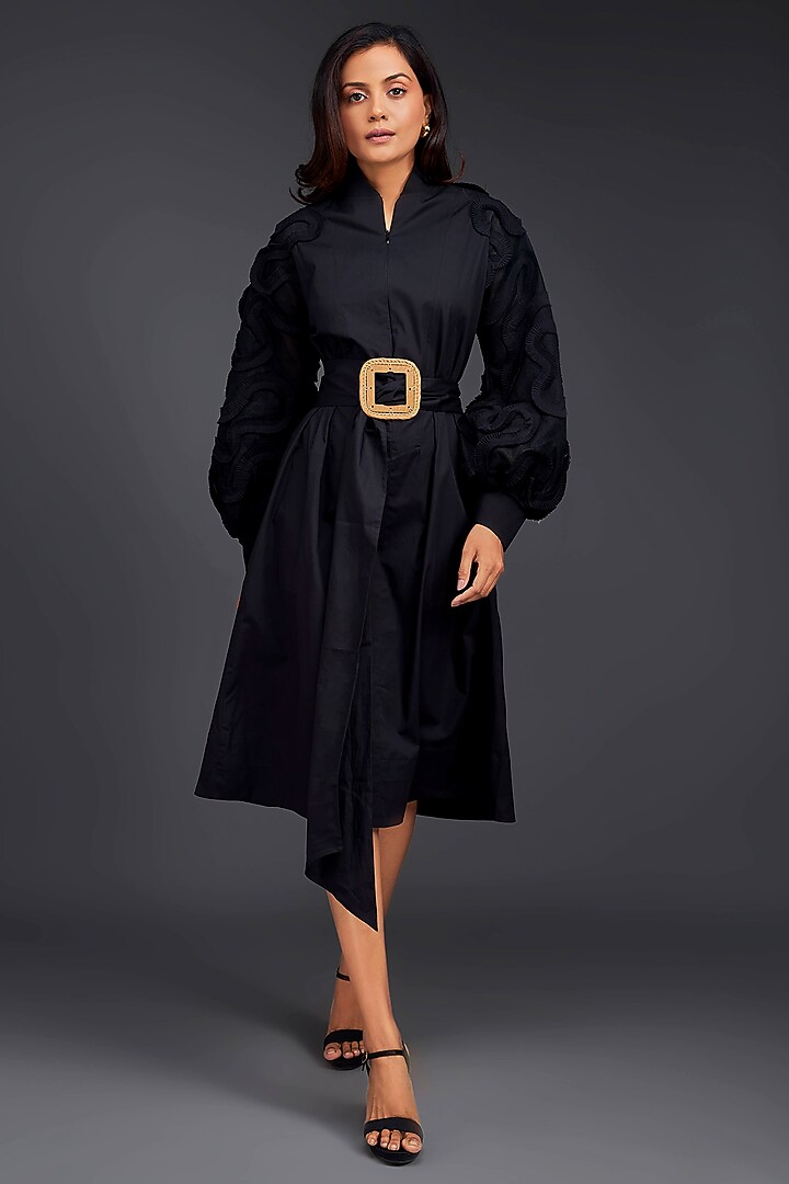 Black Cotton Midi Dress by Deepika Arora at Pernia's Pop Up Shop