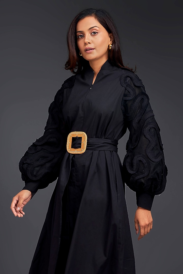 Black Cotton Midi Summer Dress by Deepika Arora at Pernia's Pop Up Shop