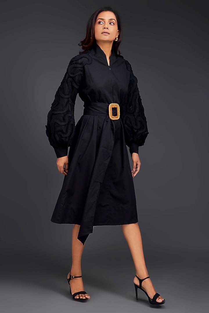 Black Cotton Midi Summer Dress by Deepika Arora at Pernia's Pop Up Shop