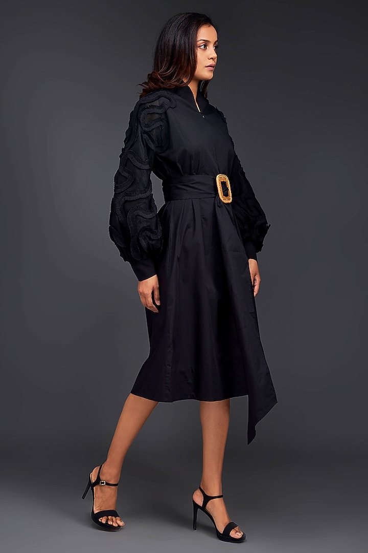 Black Cotton Midi Summer Dress by Deepika Arora at Pernia's Pop Up Shop