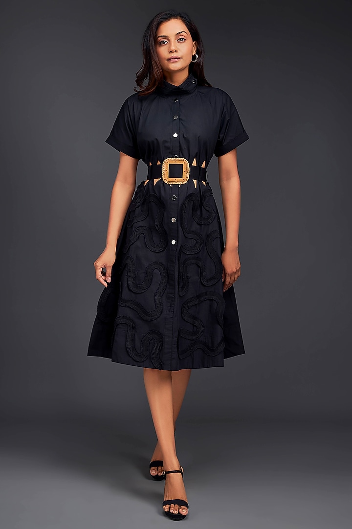 Black Cotton A-Line Summer Dress by Deepika Arora at Pernia's Pop Up Shop
