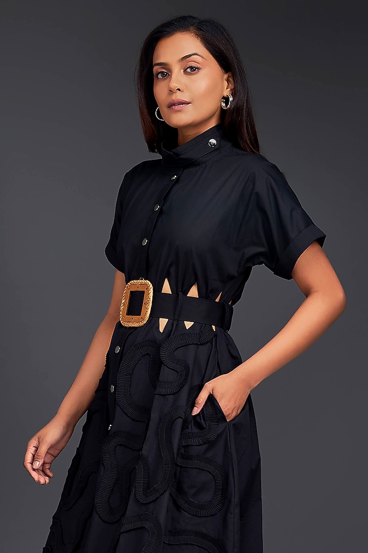 Black Cotton A-Line Summer Dress by Deepika Arora at Pernia's Pop Up Shop