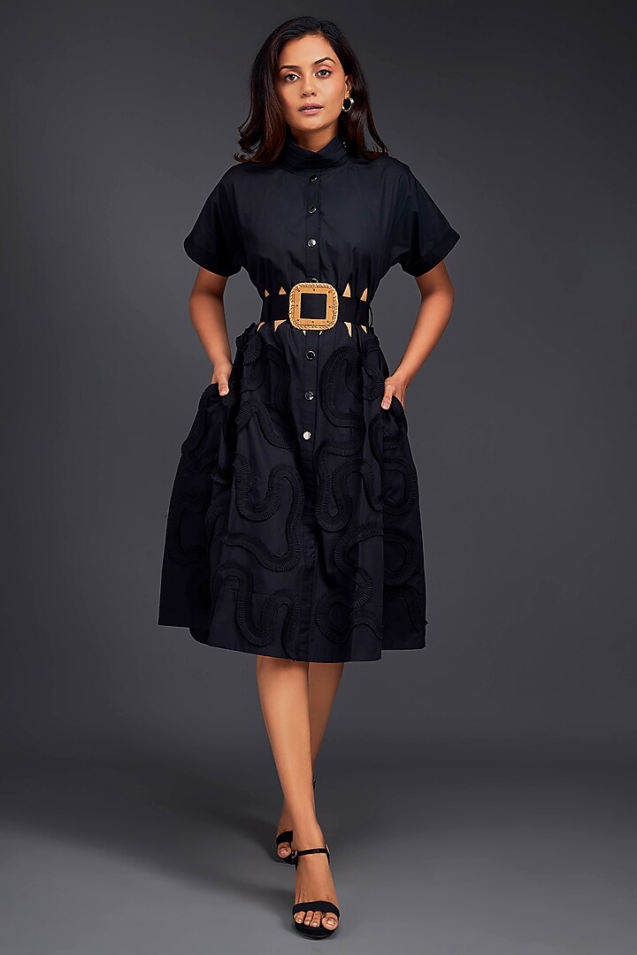 Black Cotton A-Line Summer Dress by Deepika Arora at Pernia's Pop Up Shop
