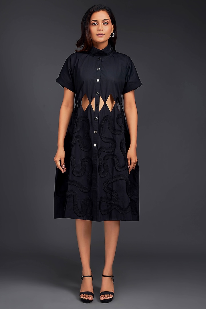 Black Cotton A-Line Summer Dress by Deepika Arora at Pernia's Pop Up Shop