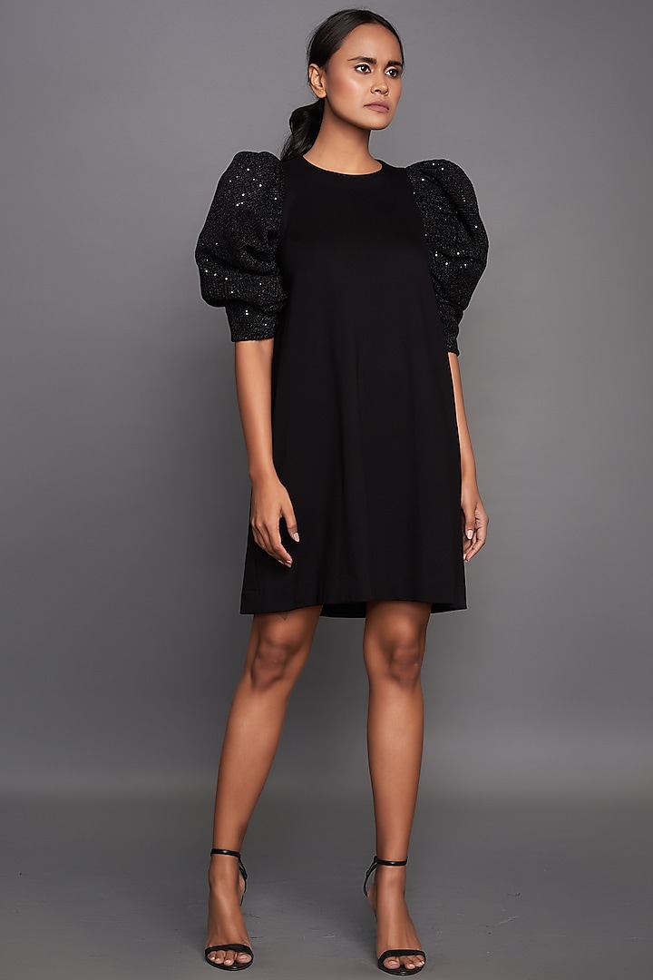 Black Ponte Roma Mini Dress by Deepika Arora