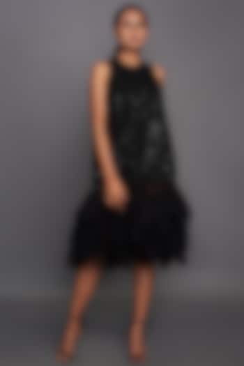 Black Sequins & Net Midi Dress by Deepika Arora