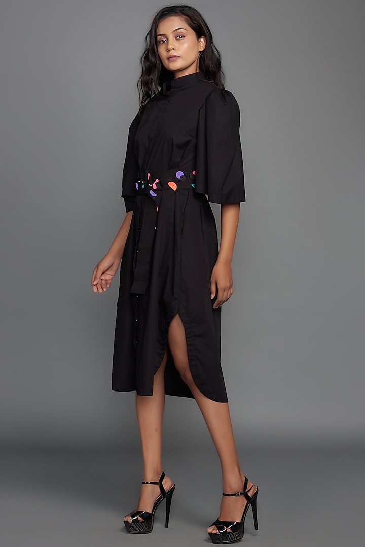 Black Shirt Dress With Belt by Deepika Arora at Pernia's Pop Up Shop