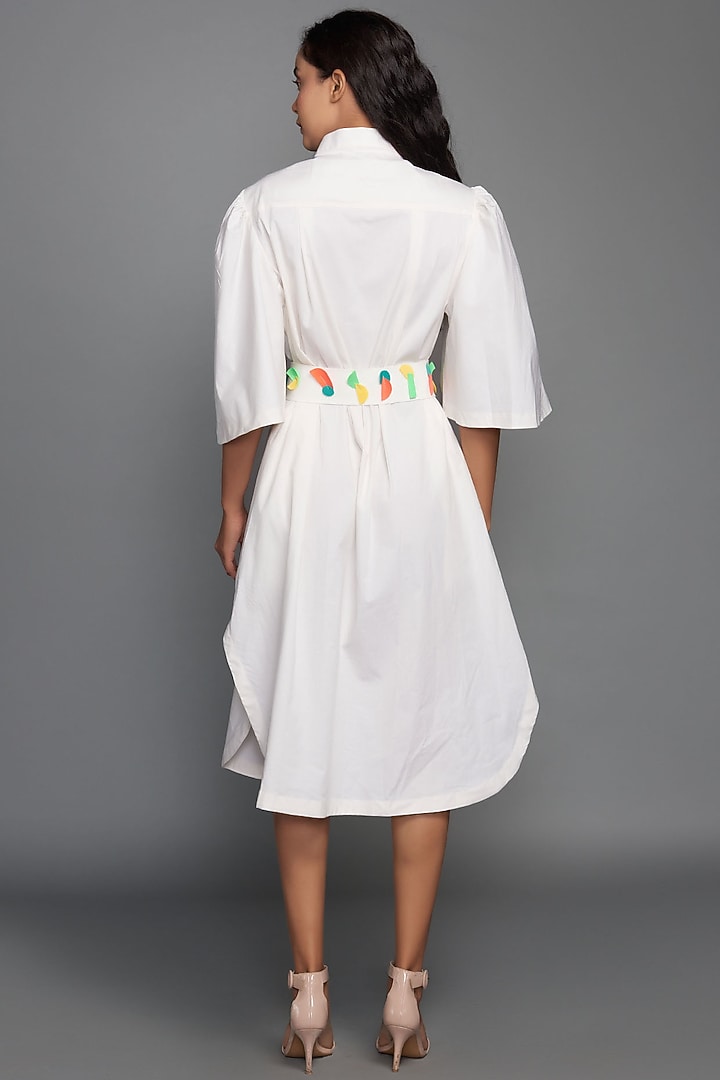 White Cotton Summer Shirt Dress With Belt by Deepika Arora at Pernia's Pop Up Shop