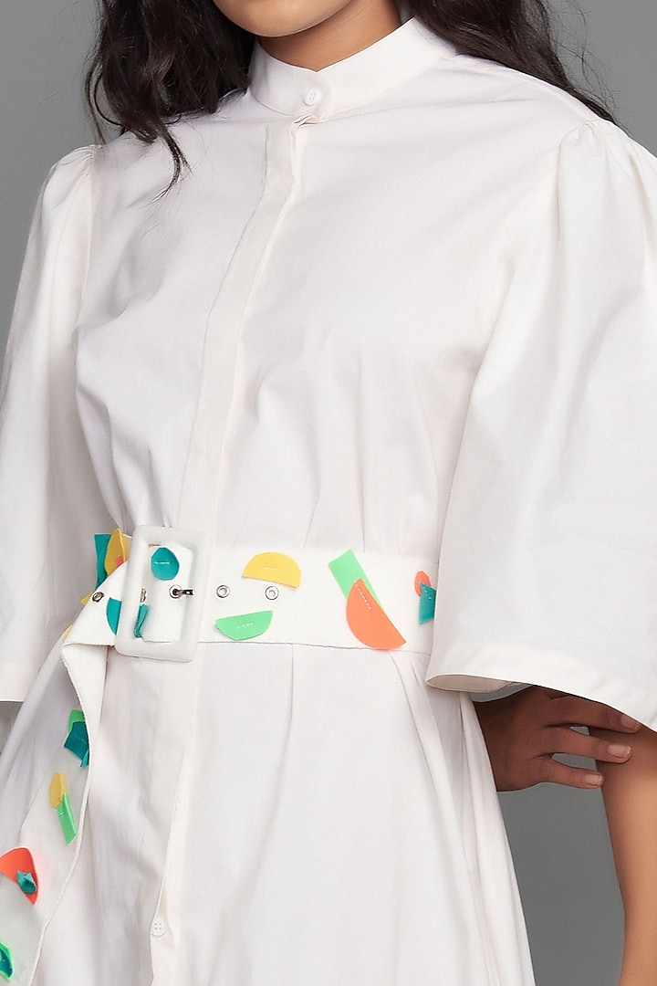 White Cotton Summer Shirt Dress With Belt by Deepika Arora at Pernia's Pop Up Shop