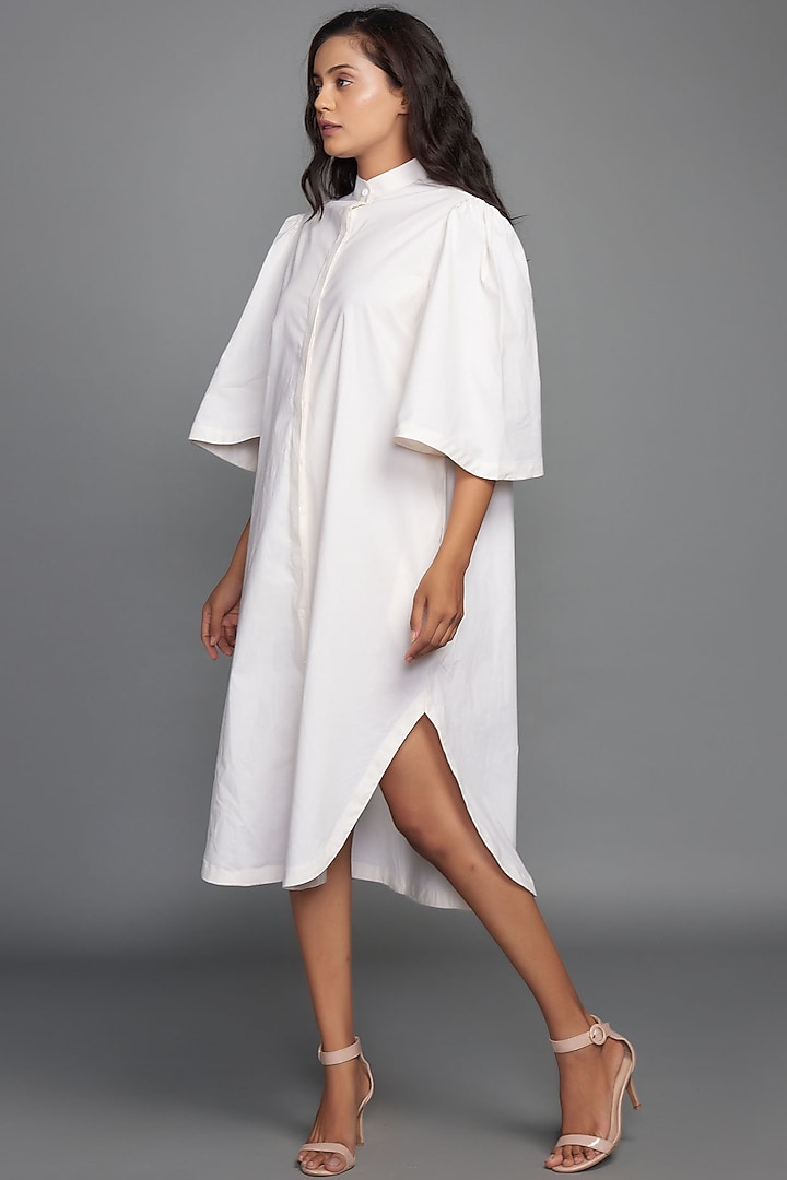 White Cotton Summer Shirt Dress With Belt by Deepika Arora at Pernia's Pop Up Shop