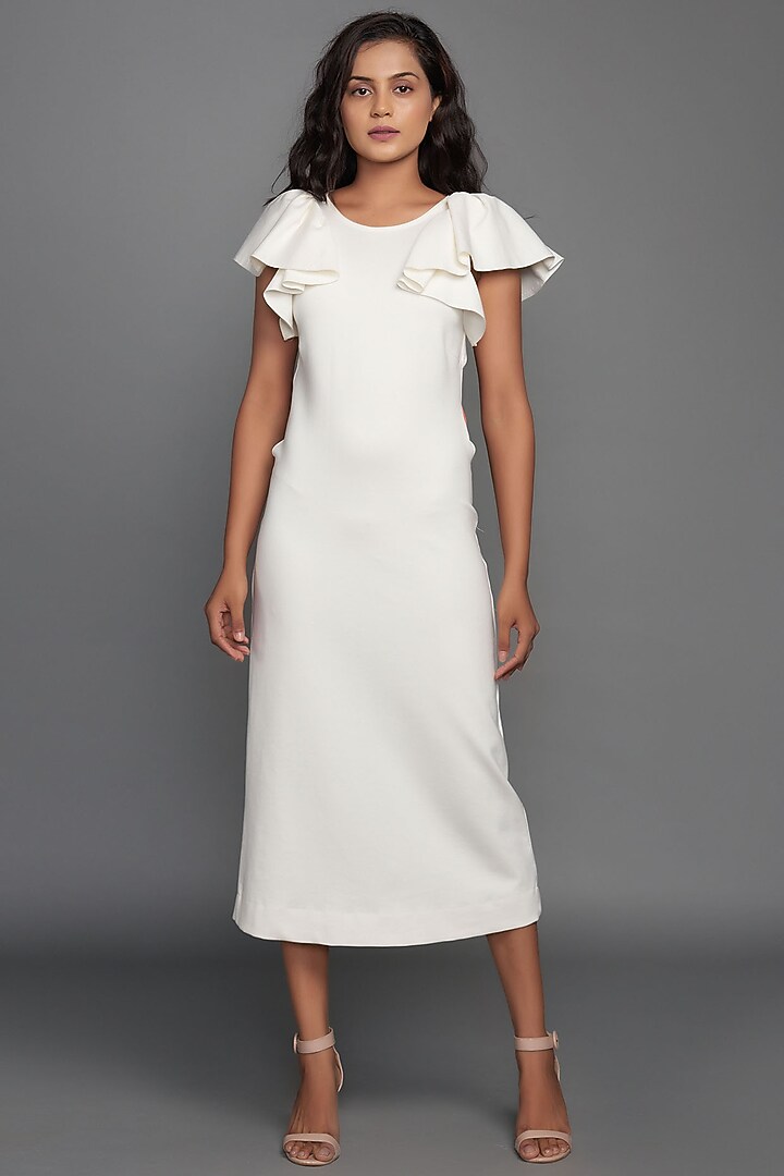 White Ponte Roma Bodycon Summer Dress by Deepika Arora at Pernia's Pop Up Shop