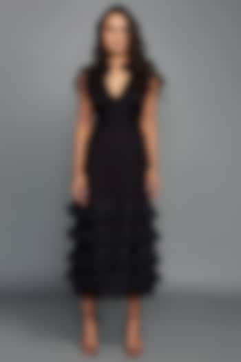Black Layered Midi Dress by Deepika Arora