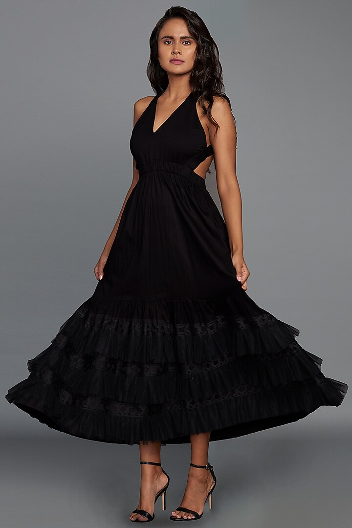Black Layered Summer Dress by Deepika Arora at Pernia's Pop Up Shop