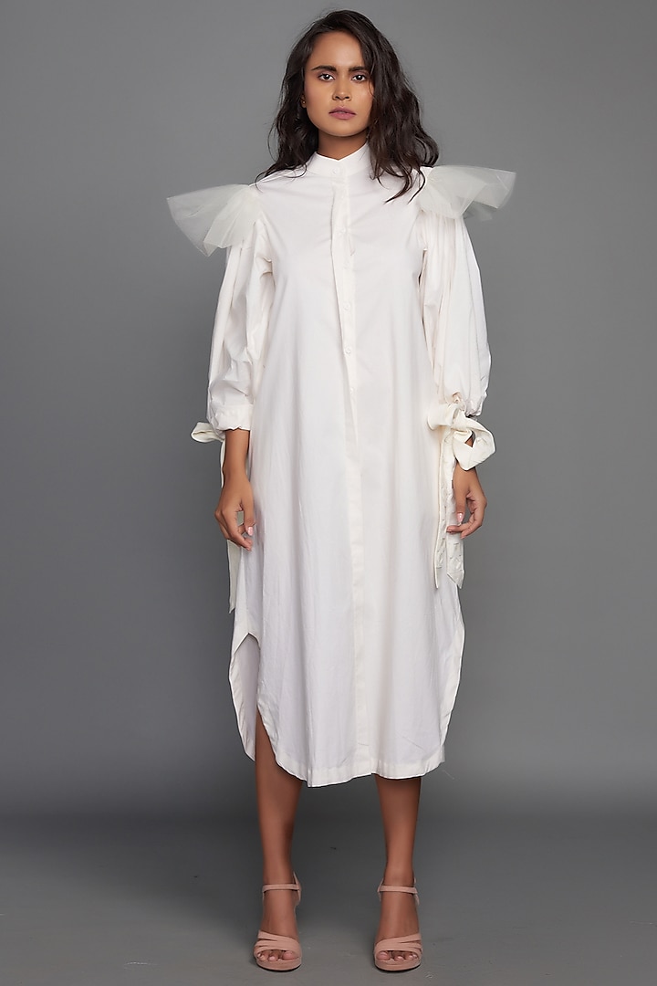 White Oversized Shirt Dress by Deepika Arora