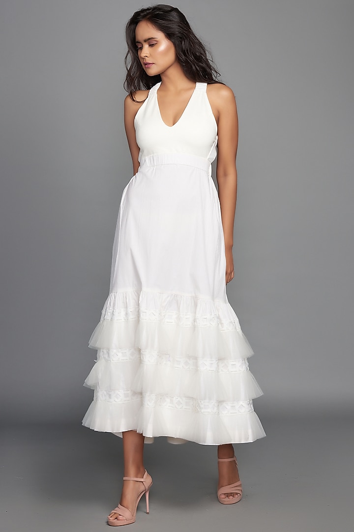 White Layered Summer Dress by Deepika Arora at Pernia's Pop Up Shop