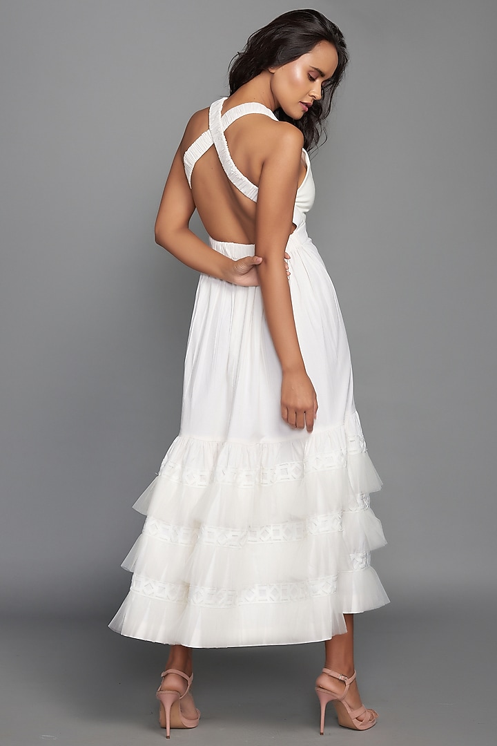White Layered Summer Dress by Deepika Arora at Pernia's Pop Up Shop