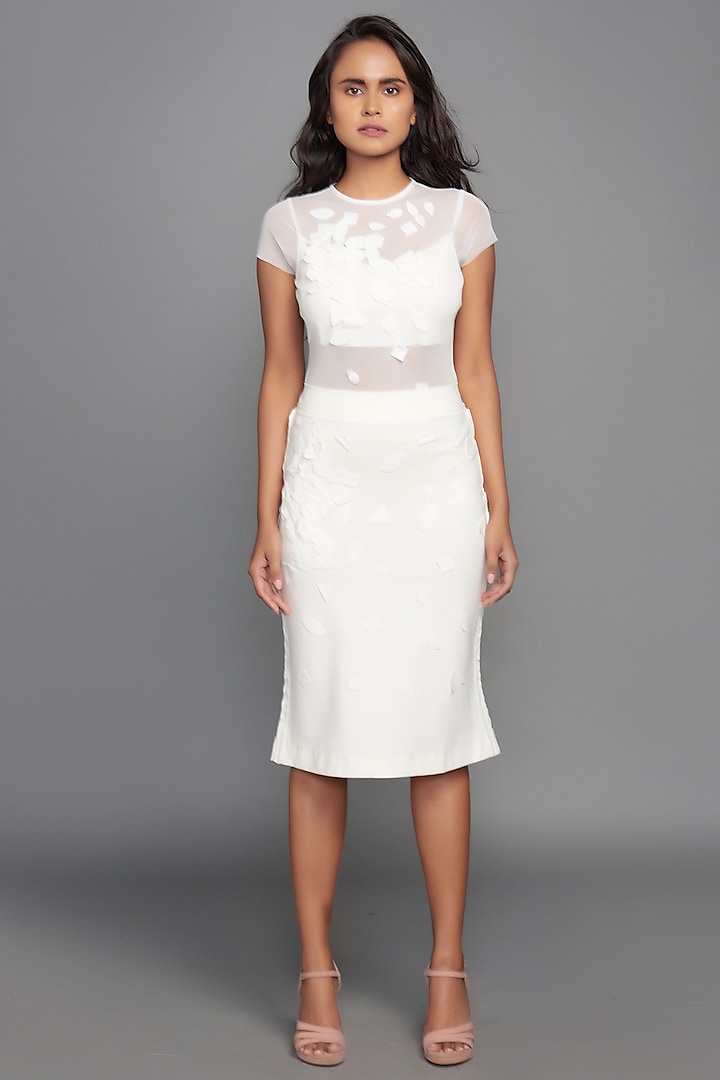 White Bodycon Skirt Set by Deepika Arora