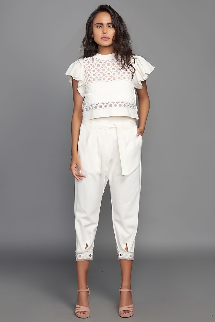 White Calf-Length Pant Set by Deepika Arora at Pernia's Pop Up Shop