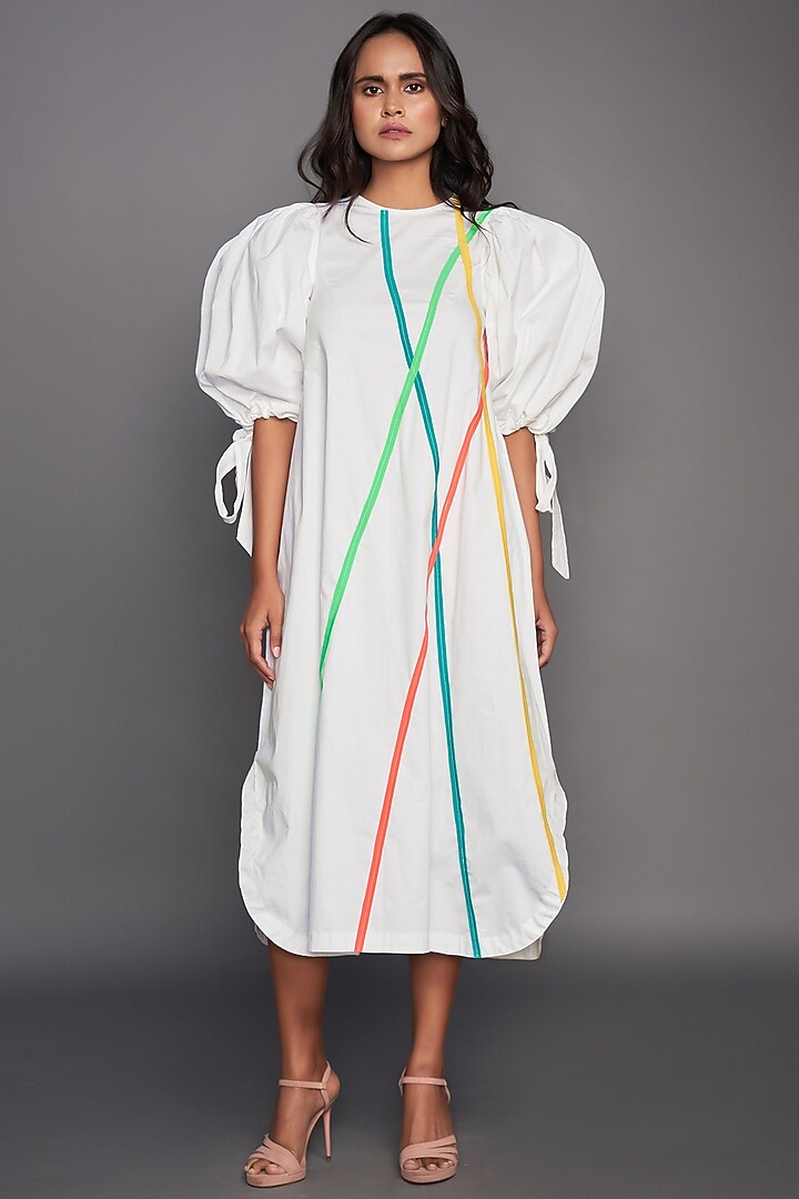 White Striped Midi Summer Dress by Deepika Arora at Pernia's Pop Up Shop