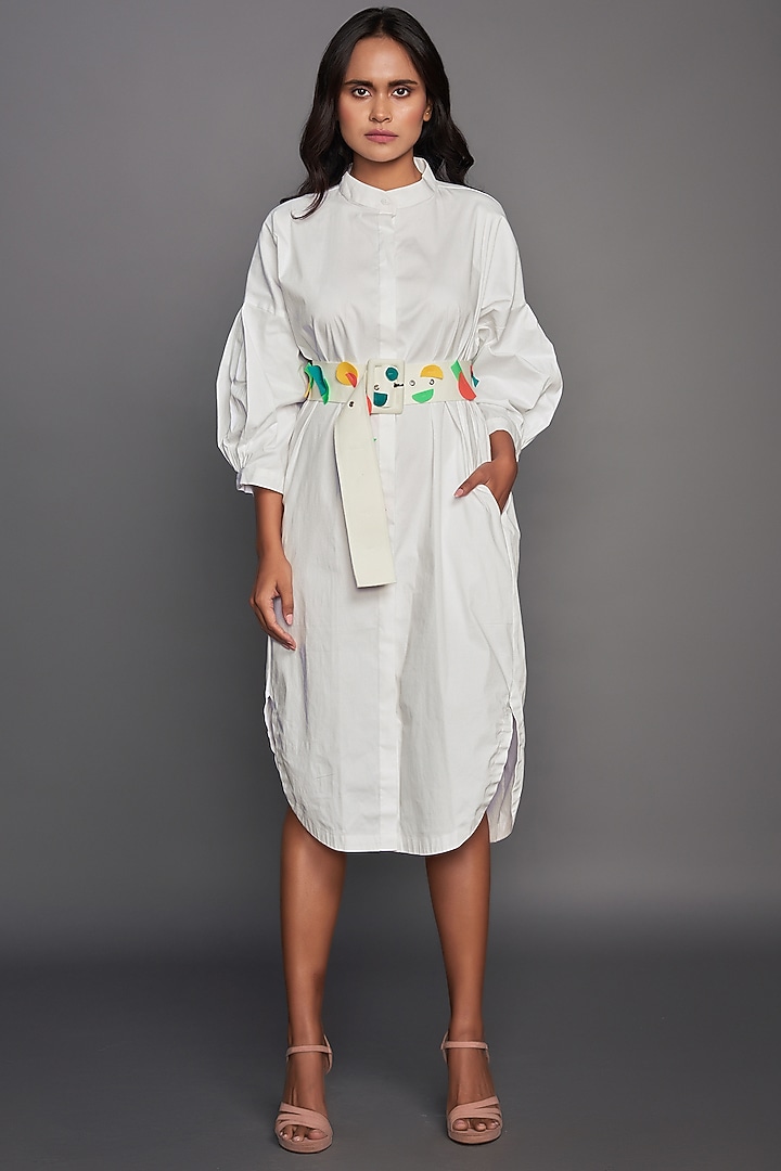 White Summer Shirt Dress With Neon Belt by Deepika Arora at Pernia's Pop Up Shop