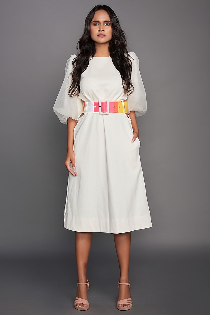 White Cotton Midi Dress by Deepika Arora