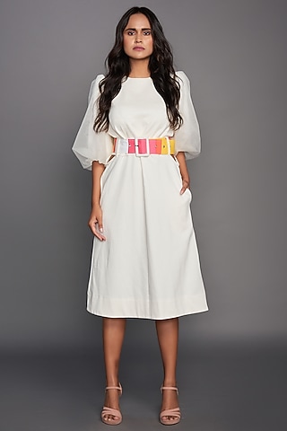 White Cotton Midi Dress by Deepika Arora