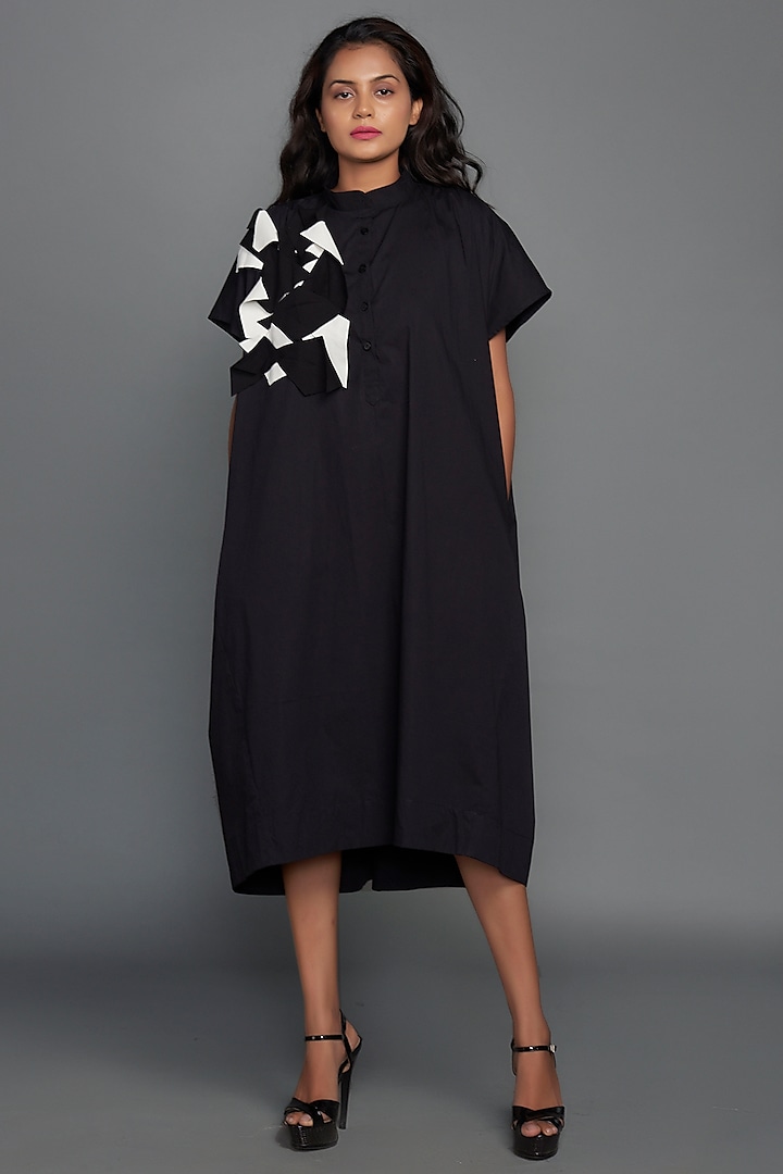Black Cotton Midi Dress by Deepika Arora