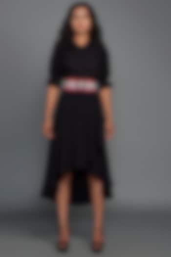 Black Asymmetrical Skirt Set by Deepika Arora