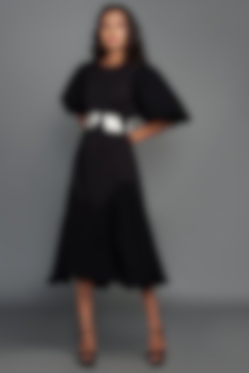 Black Oversized Dress With Belt by Deepika Arora