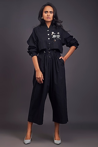 Black Cotton Jumpsuit by Deepika Arora