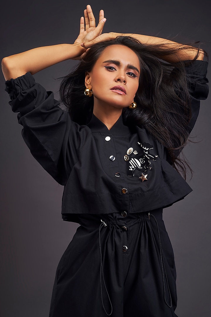 Black Cotton Jumpsuit by Deepika Arora at Pernia's Pop Up Shop