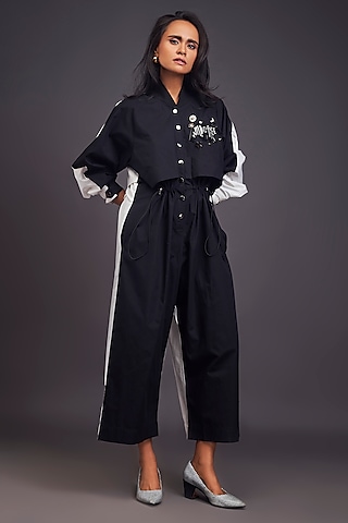 Black & White Cotton Jumpsuit by Deepika Arora