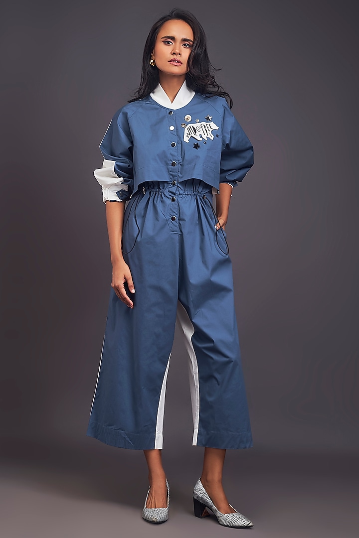 Blue & White Cotton Jumpsuit by Deepika Arora at Pernia's Pop Up Shop