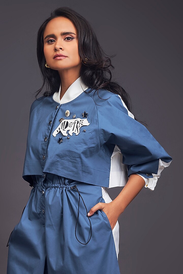 Blue & White Cotton Jumpsuit by Deepika Arora at Pernia's Pop Up Shop