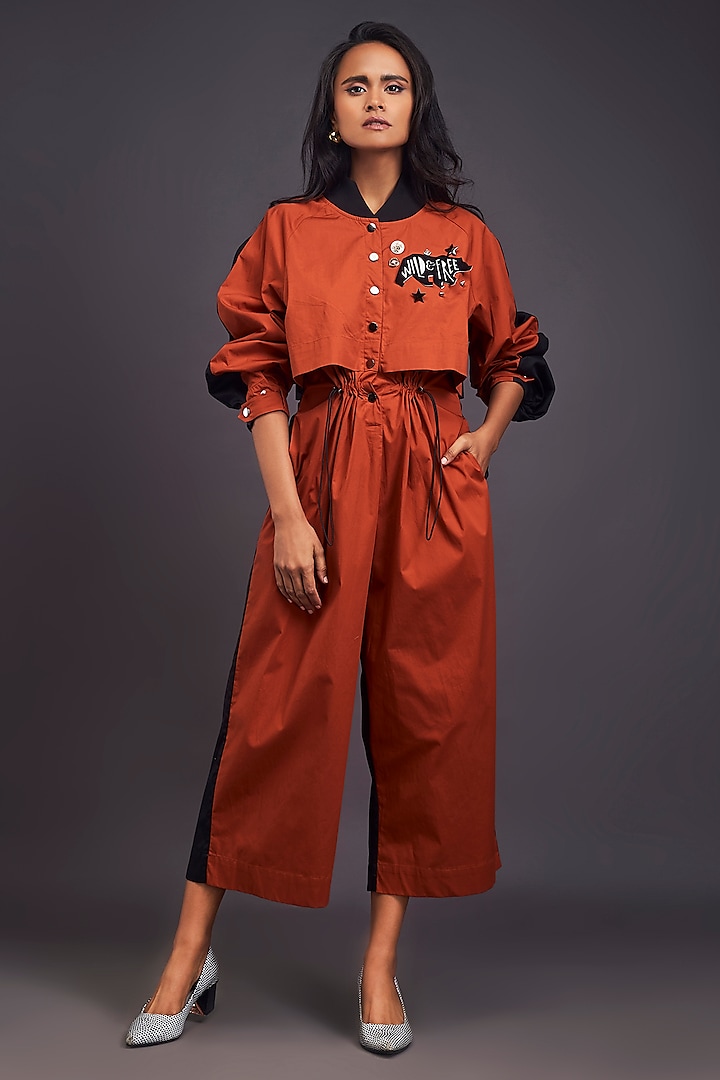 Rust & Black Cotton Jumpsuit by Deepika Arora at Pernia's Pop Up Shop