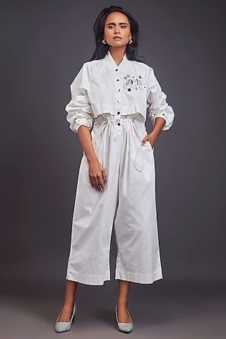 White Cotton Jumpsuit by Deepika Arora