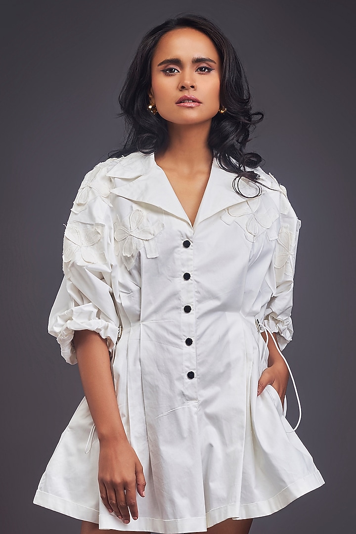 White Cotton Embroidered Summer Dress by Deepika Arora at Pernia's Pop Up Shop