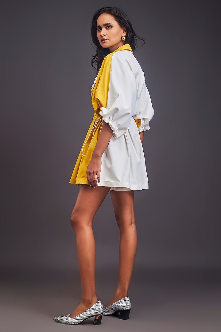 Yellow & White Cotton Embroidered Summer Dress by Deepika Arora at Pernia's Pop Up Shop